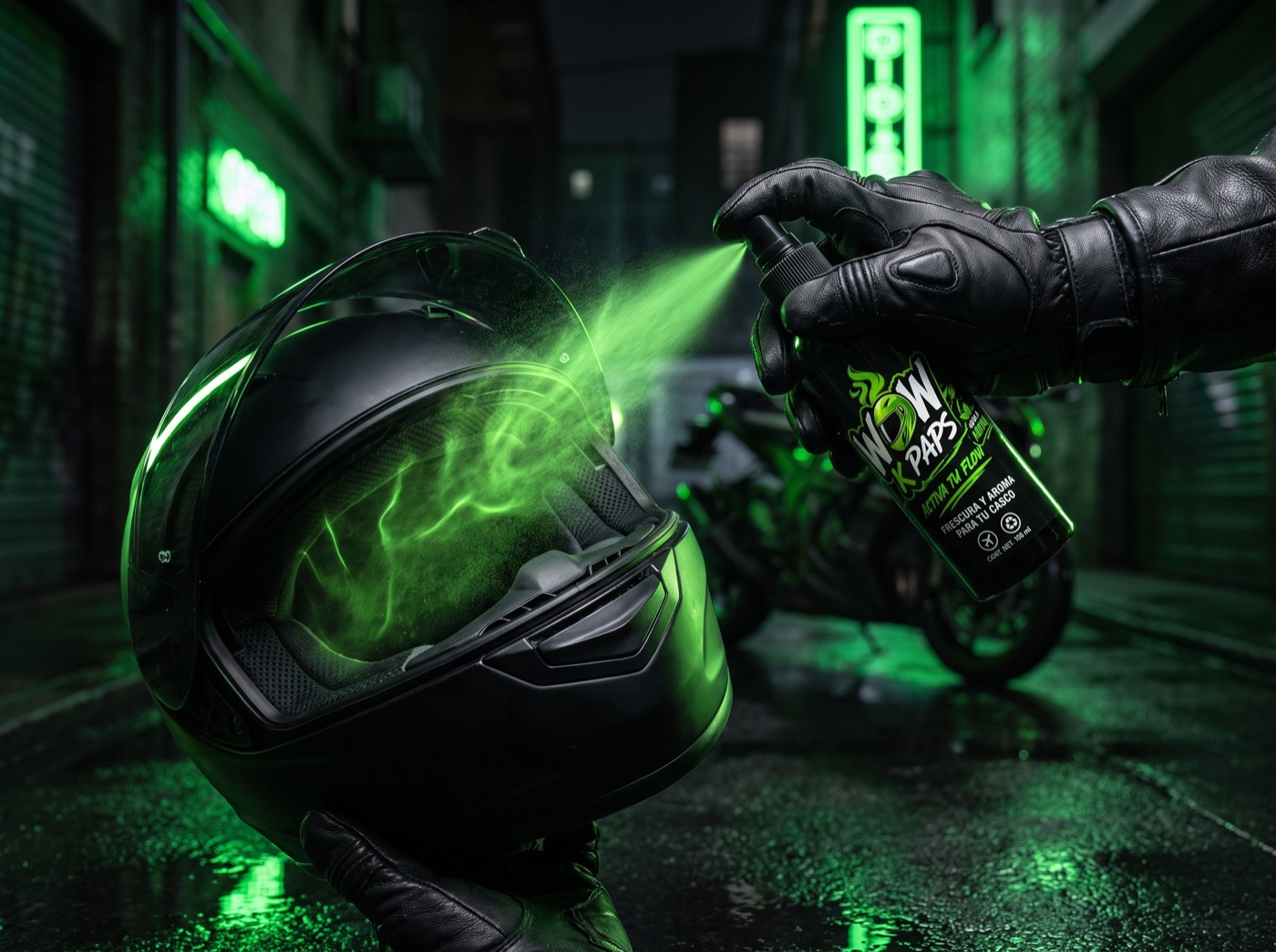 Rider rociando su casco